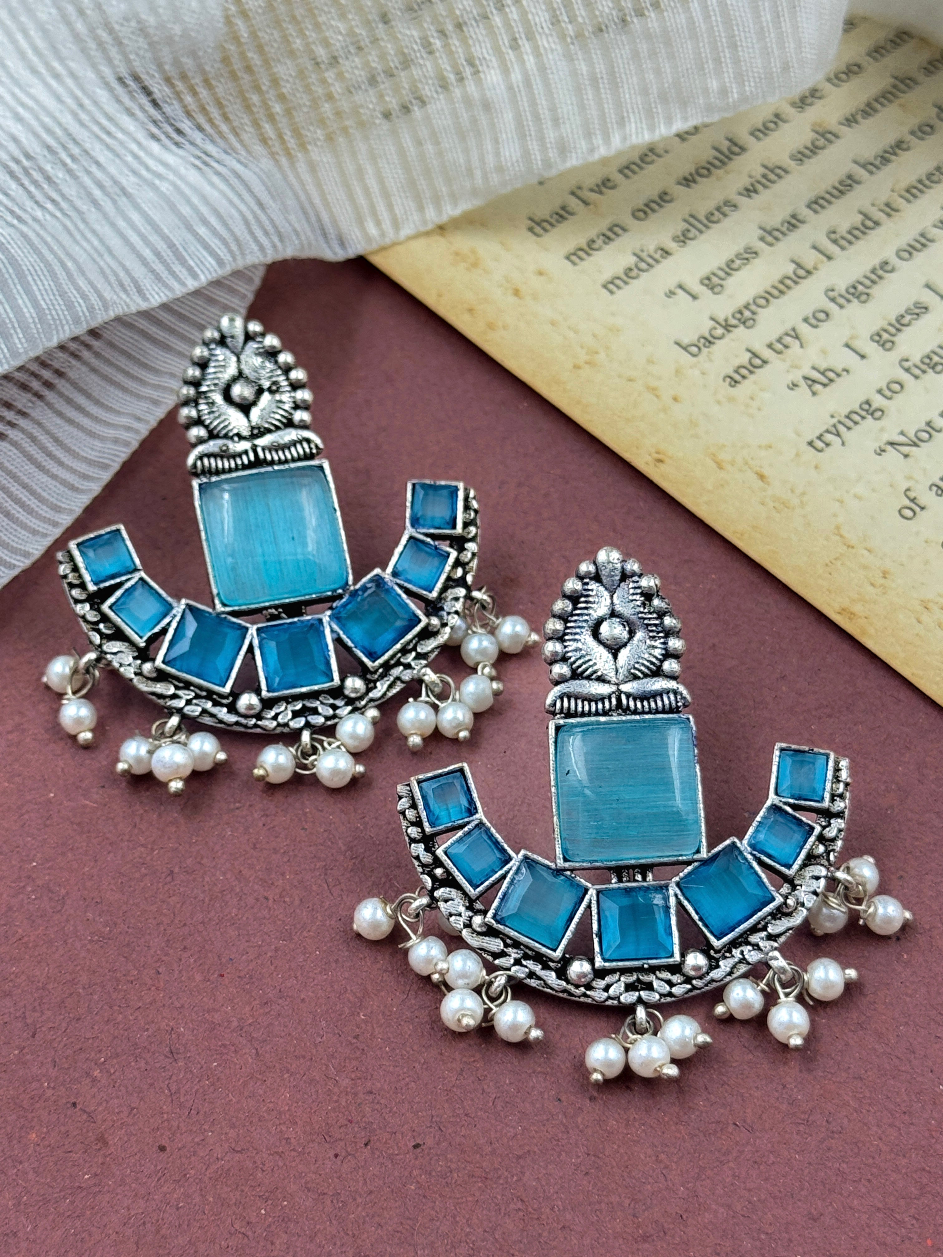 Oxidised Silver Kundan Crafted Earings