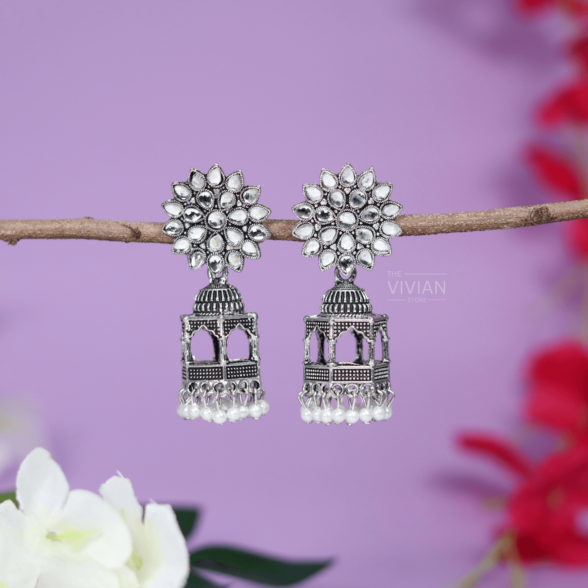 Gorgeous Collection Of 4 Oxidised Jhumkas With Free Adjustable Ring - The Vivian Store