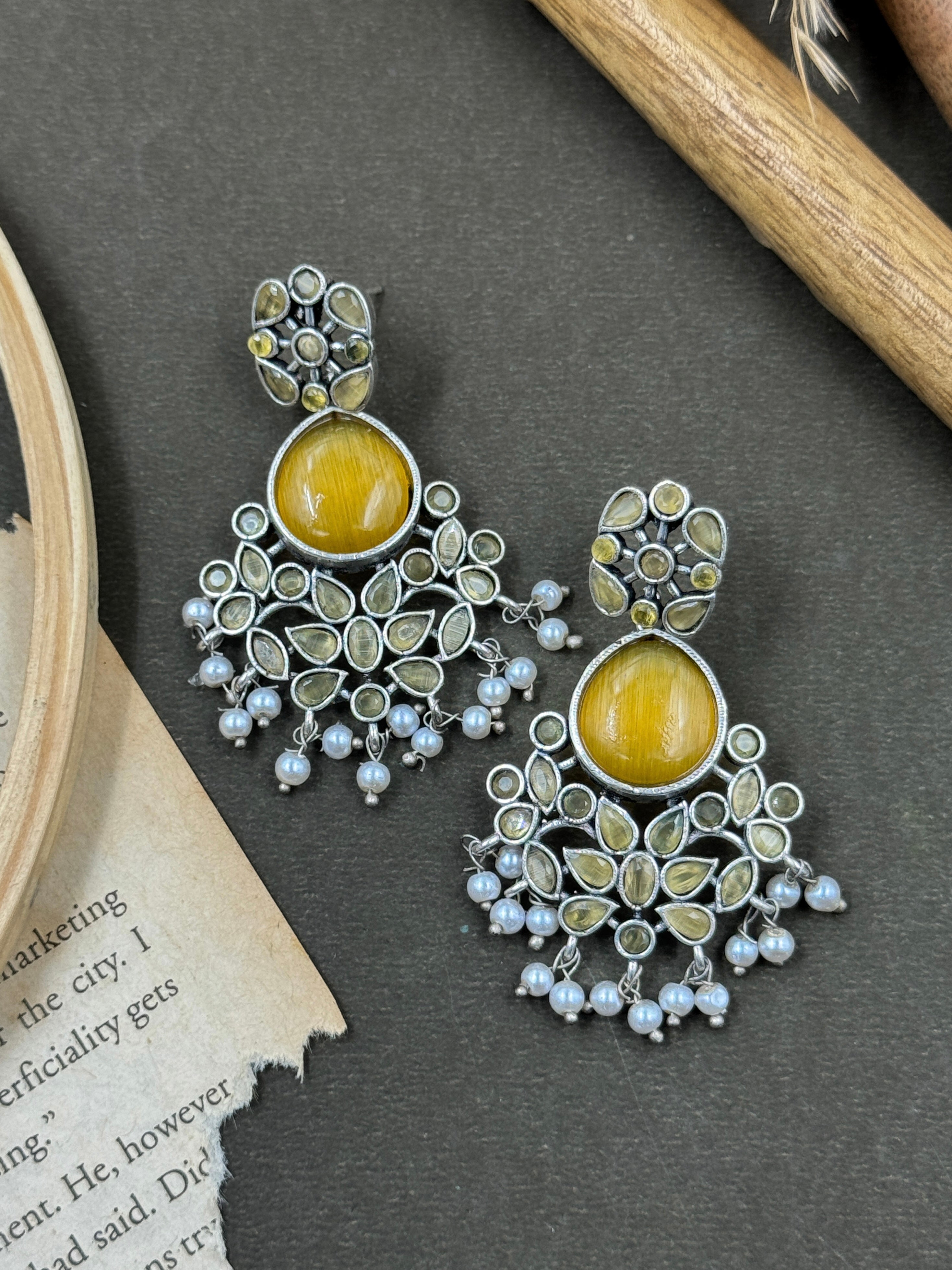 silver oxidised earings, earrings, kundan work earrings, chandbali, studs drops, hoops, white pearl earrings, kundan earrings, monalisa stones, white yellow kundan earrings