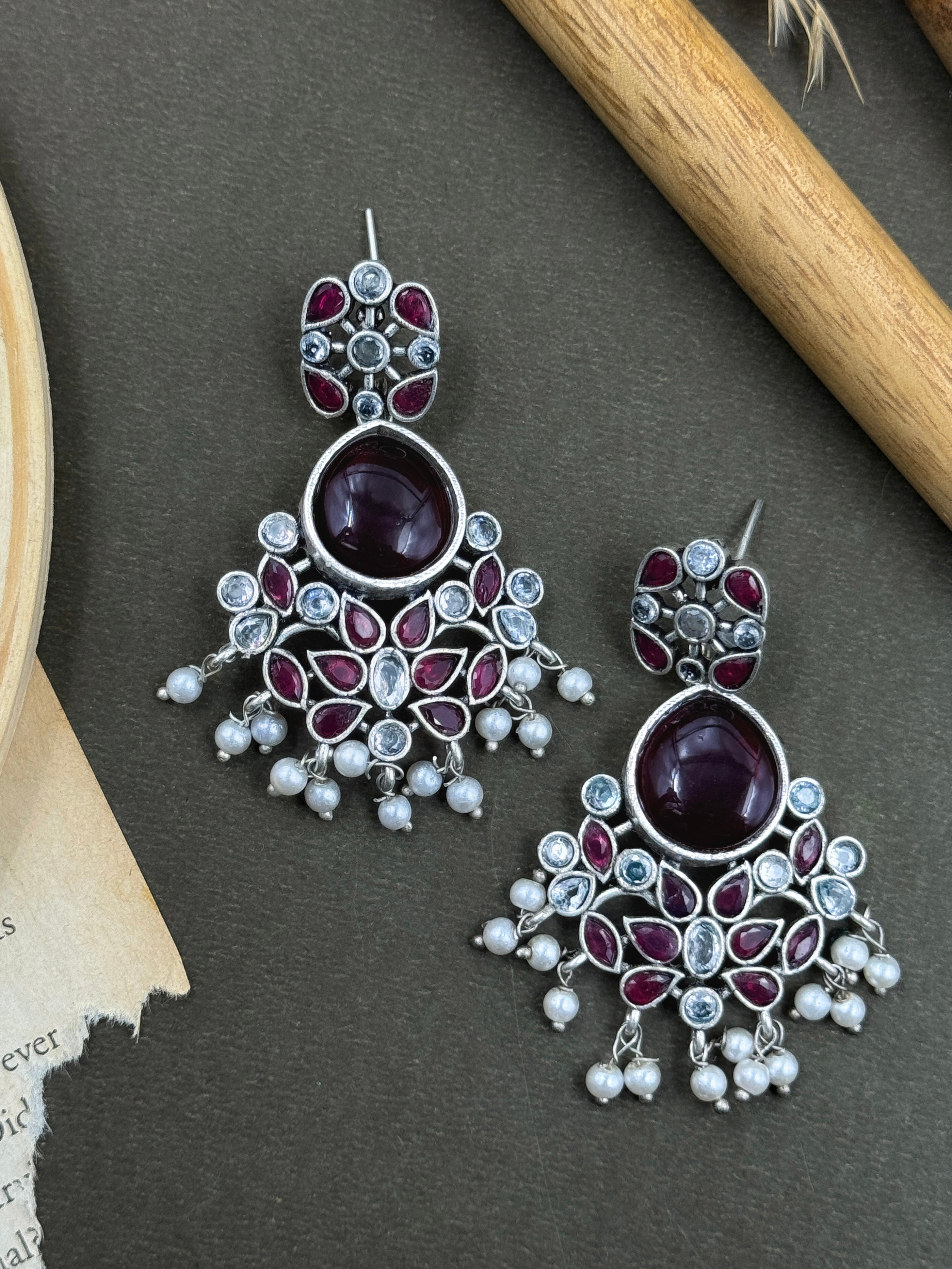 silver oxidised earings, earrings, kundan work earrings, chandbali, studs drops, hoops, white pearl earrings, kundan earrings, monalisa stones, white red kundan earrings