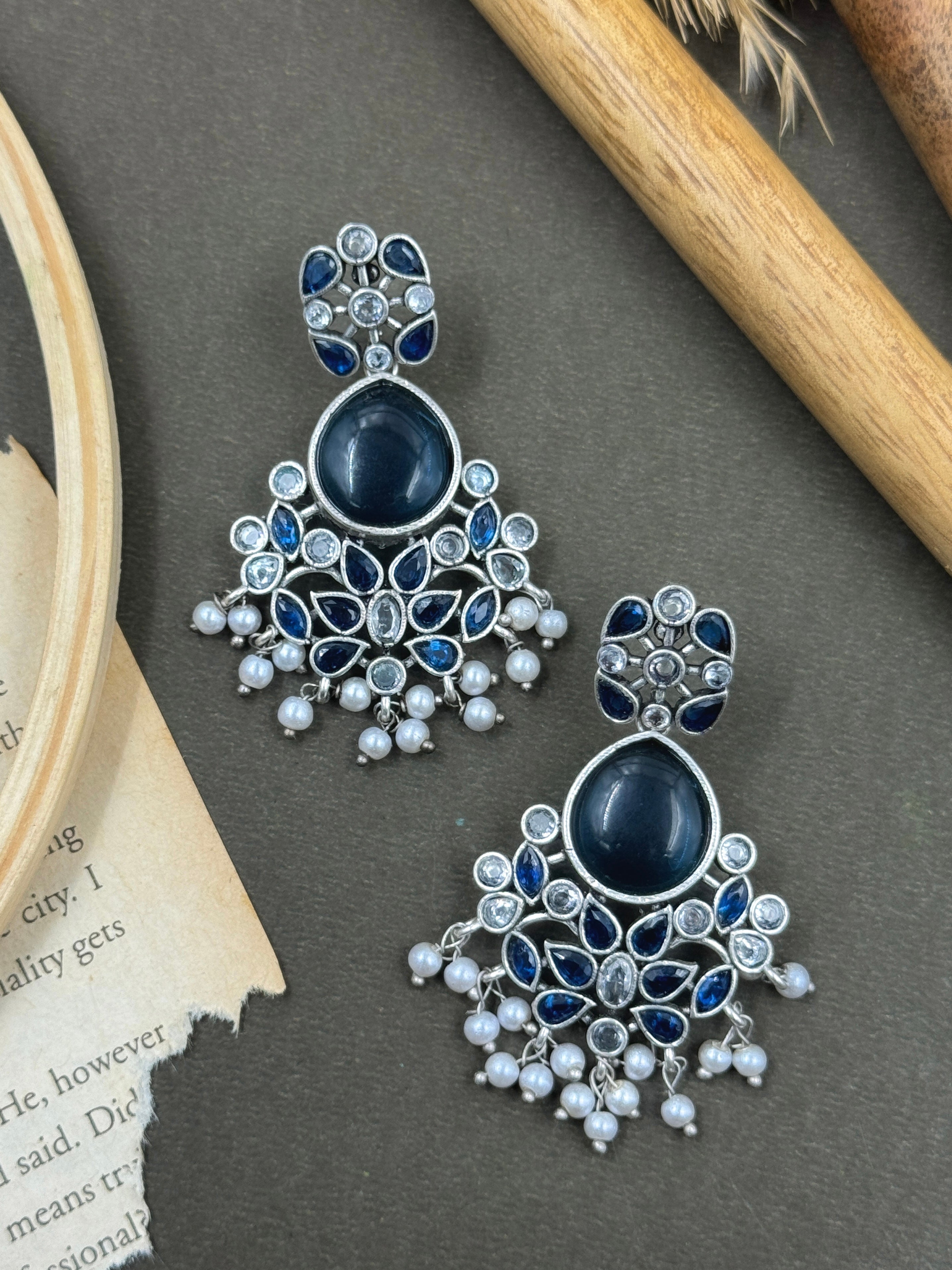 silver oxidised earings, earrings, kundan work earrings, chandbali, studs drops, hoops, white pearl earrings, kundan earrings, monalisa stones, white blue kundan earrings