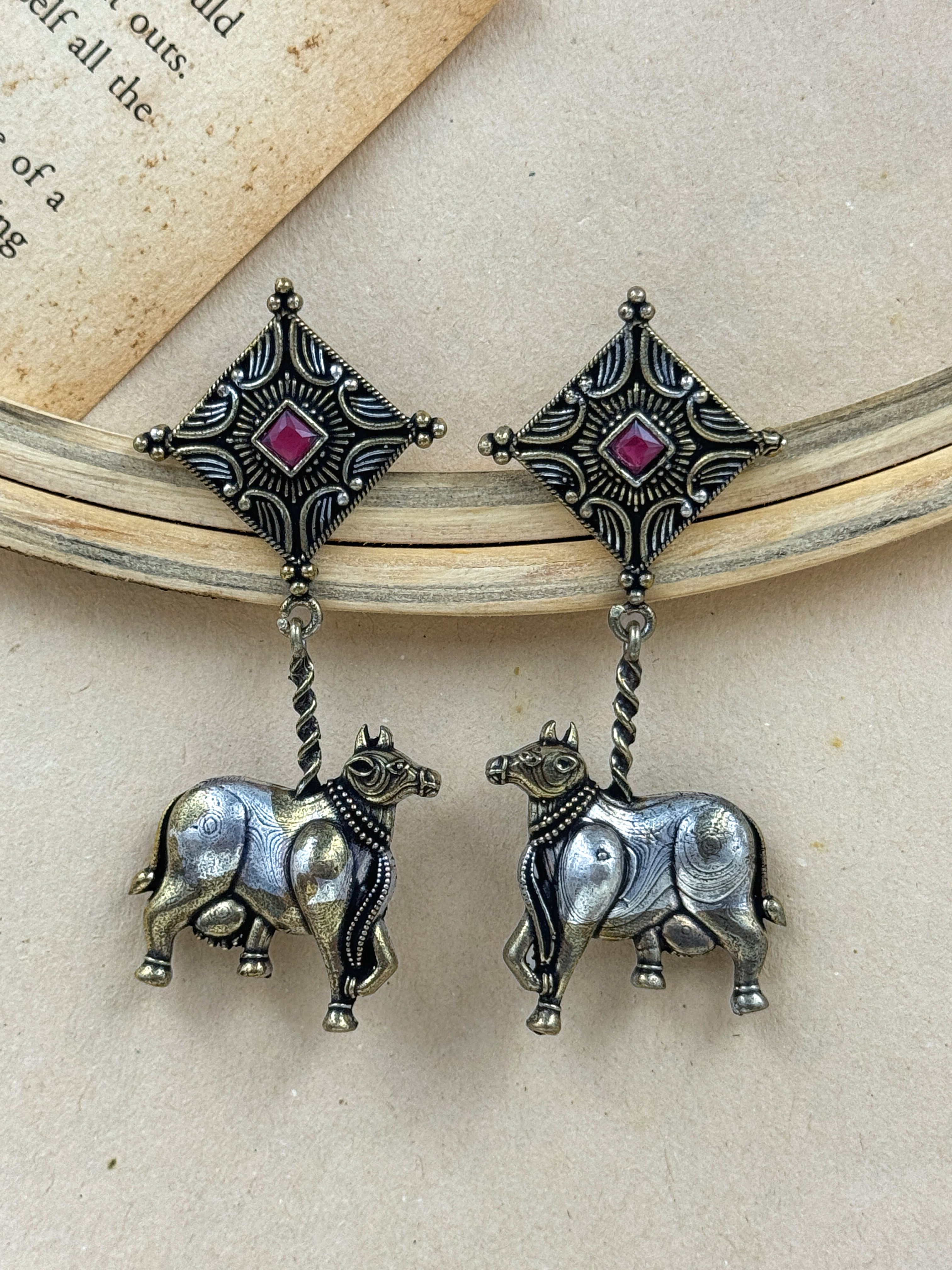 animal earrings, cow earrings, buffalo earrings, silver oxidised earrings, studs, tops, hoops, drops, silver earrings, pink kundan earrings