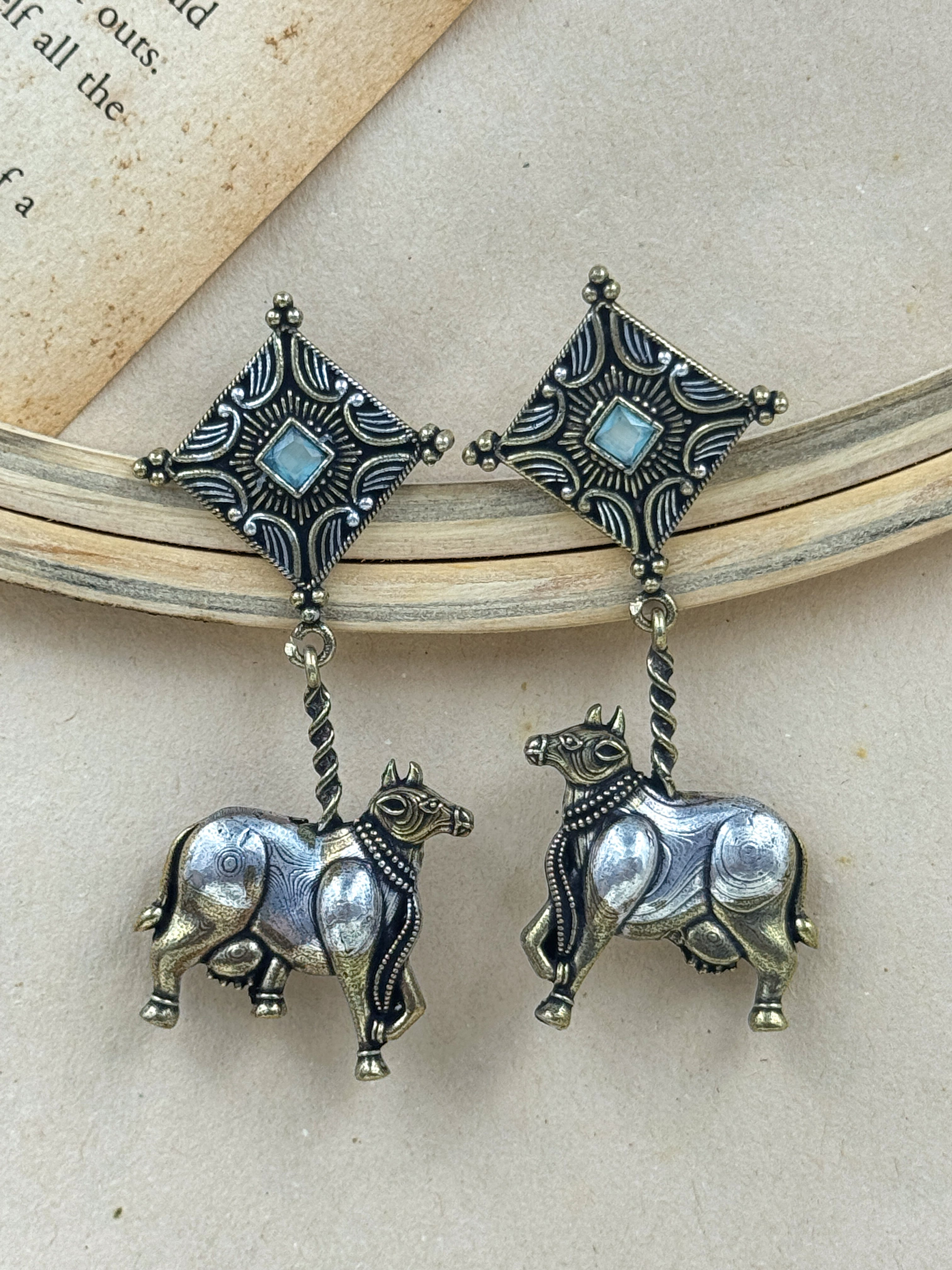 animal earrings, cow earrings, buffalo earrings, silver oxidised earrings, studs, tops, hoops, drops, silver earrings, turquoise kundan earrings