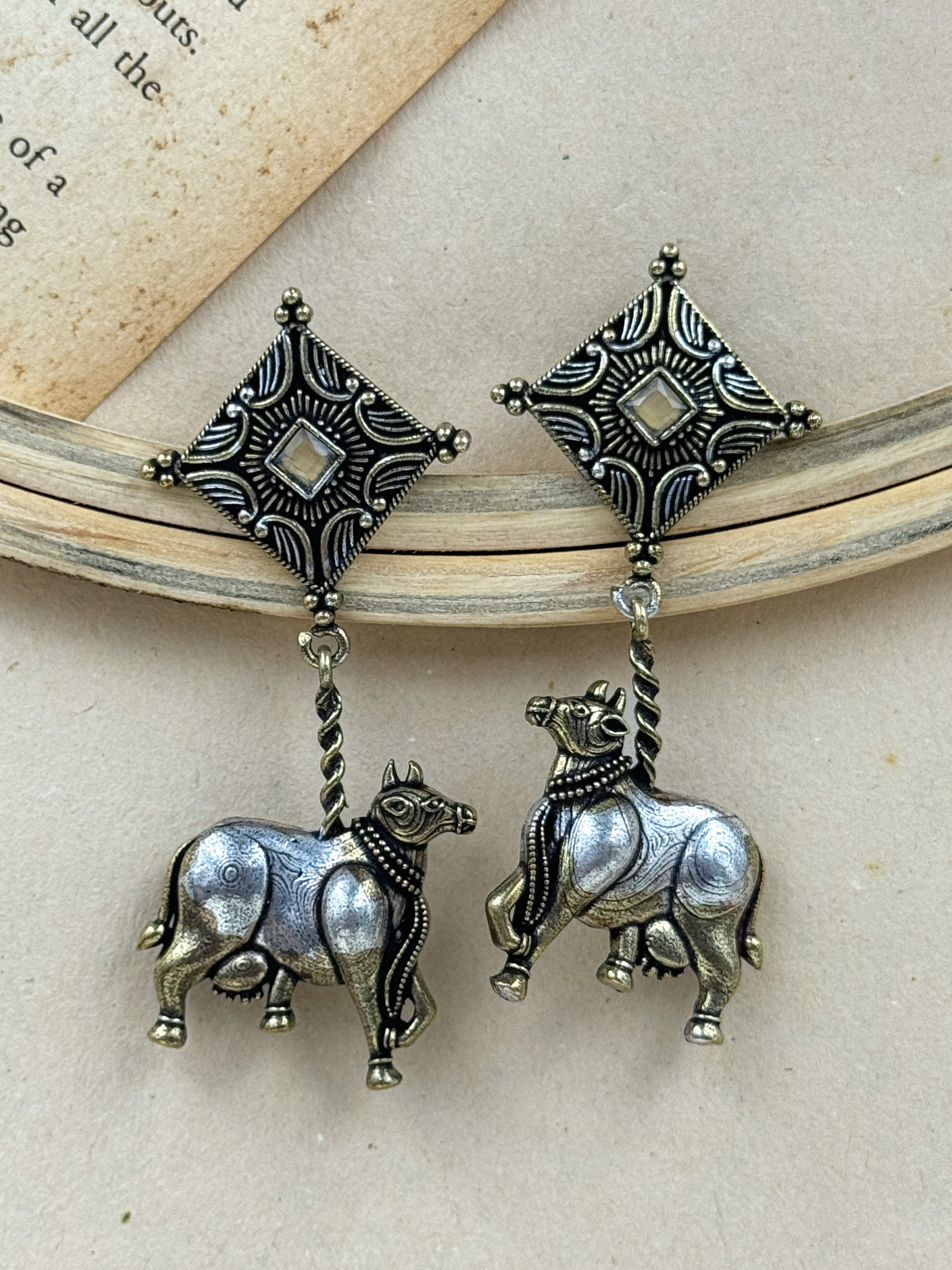 animal earrings, cow earrings, buffalo earrings, silver oxidised earrings, studs, tops, hoops, drops, silver earrings,white kundan earrings