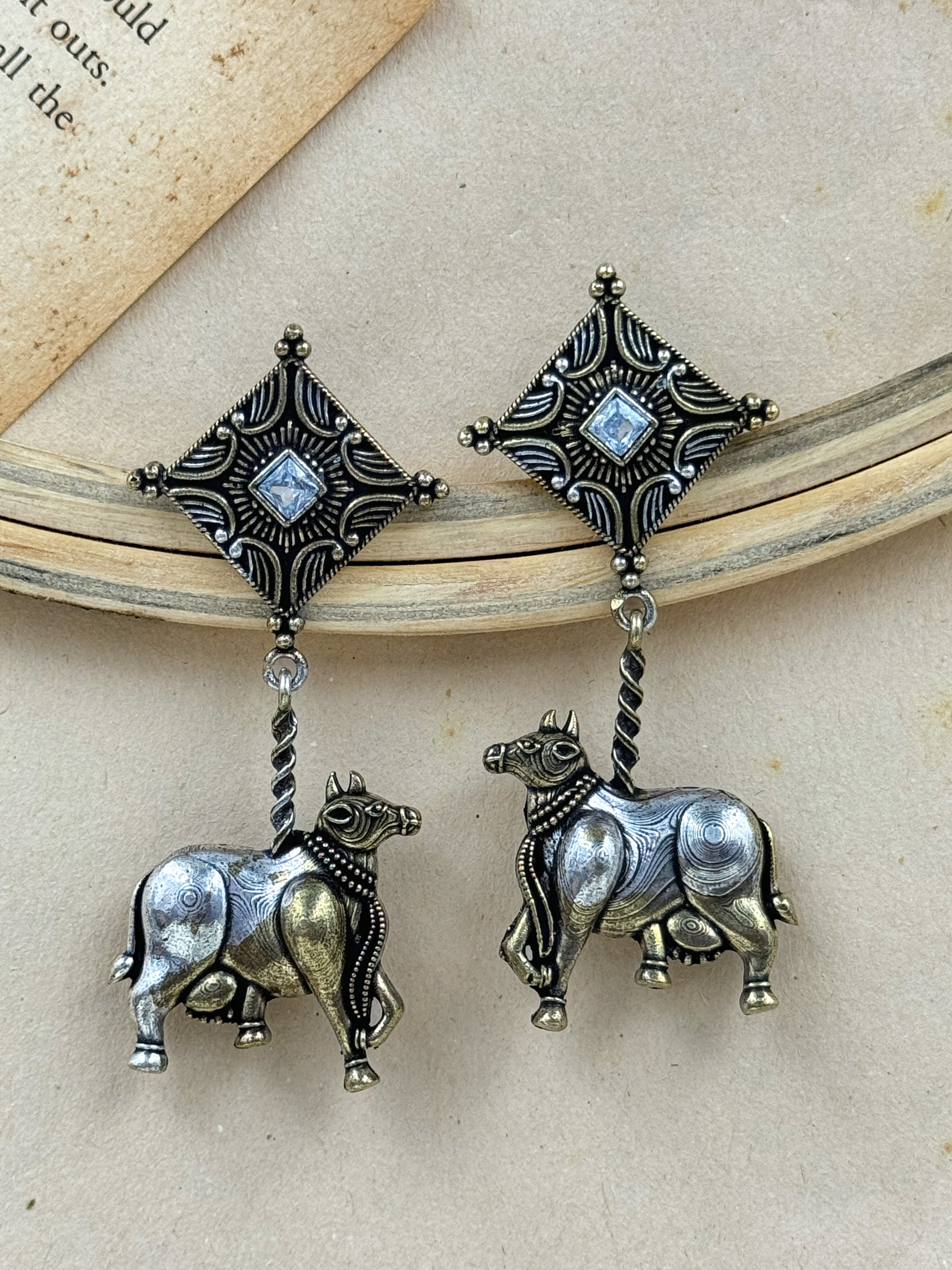 animal earrings, cow earrings, buffalo earrings, silver oxidised earrings, studs, tops, hoops, drops, silver earrings, silver white kundan earrings