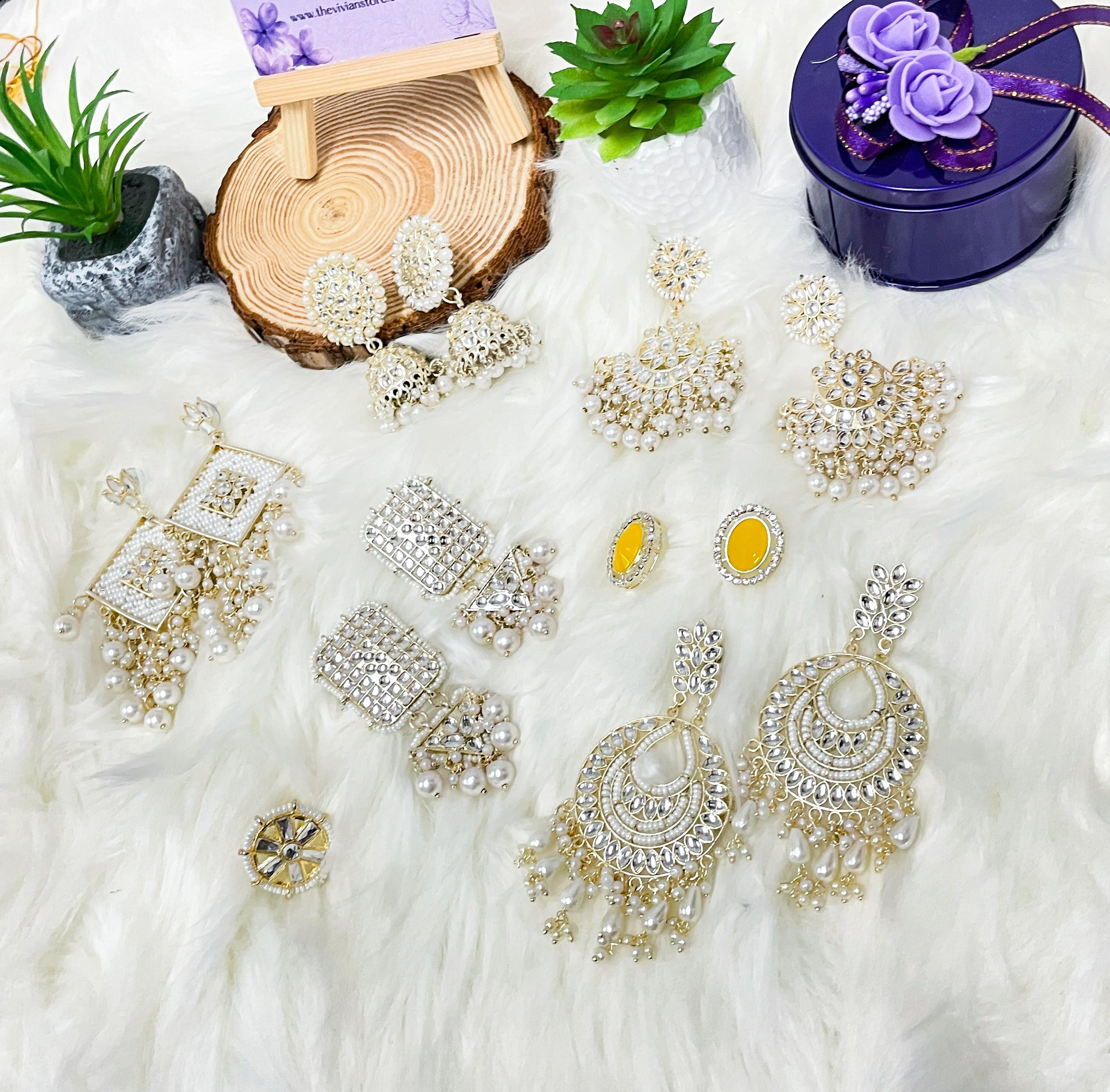 Royal Pearl Jhumkas set of 6 with free gift - The Vivian Store