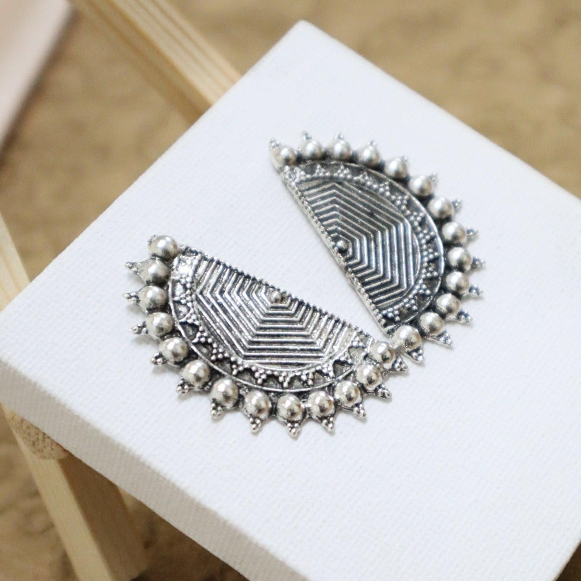 Beautiful Semicircle Oxidised Earrings - The Vivian Store