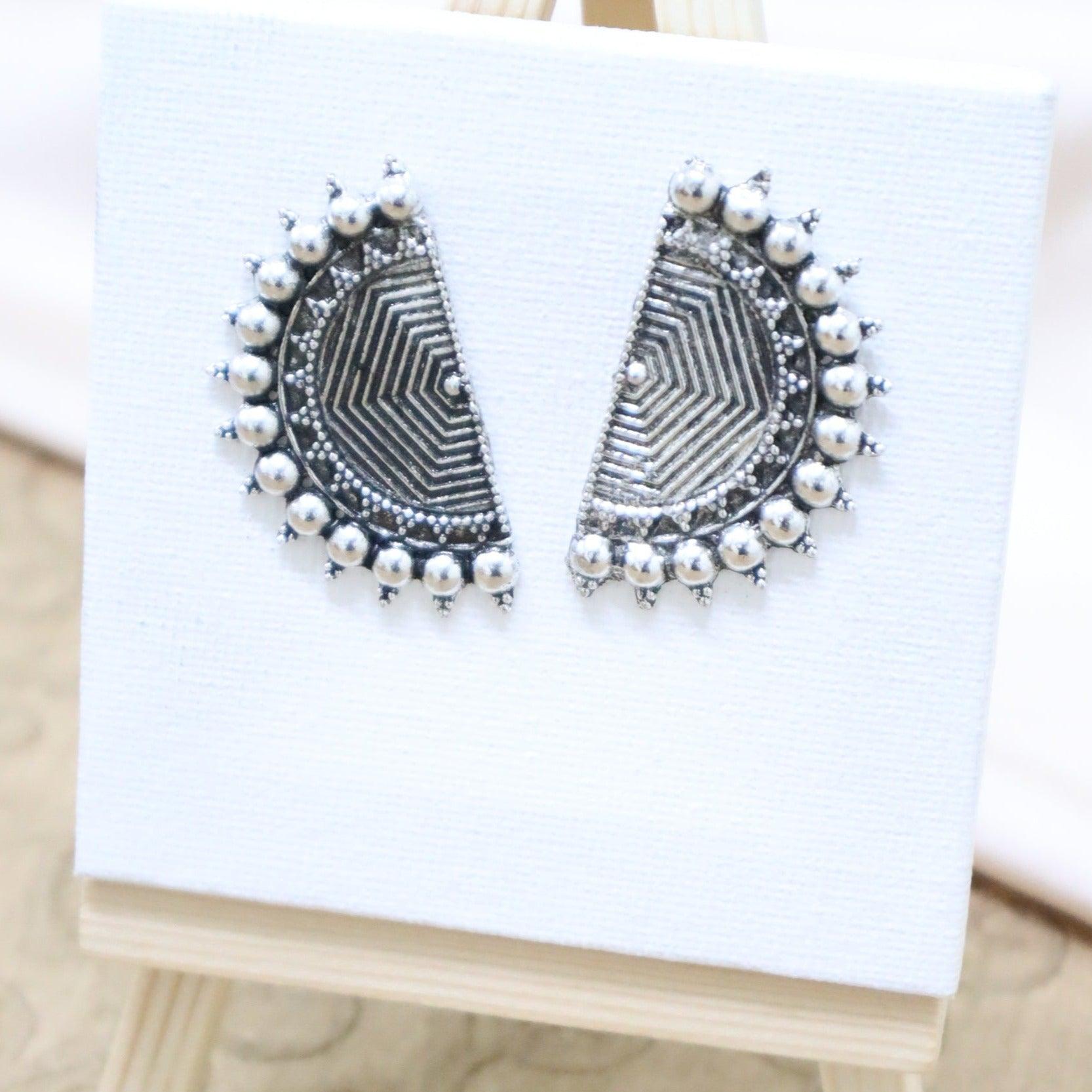 Beautiful Semicircle Oxidised Earrings - The Vivian Store