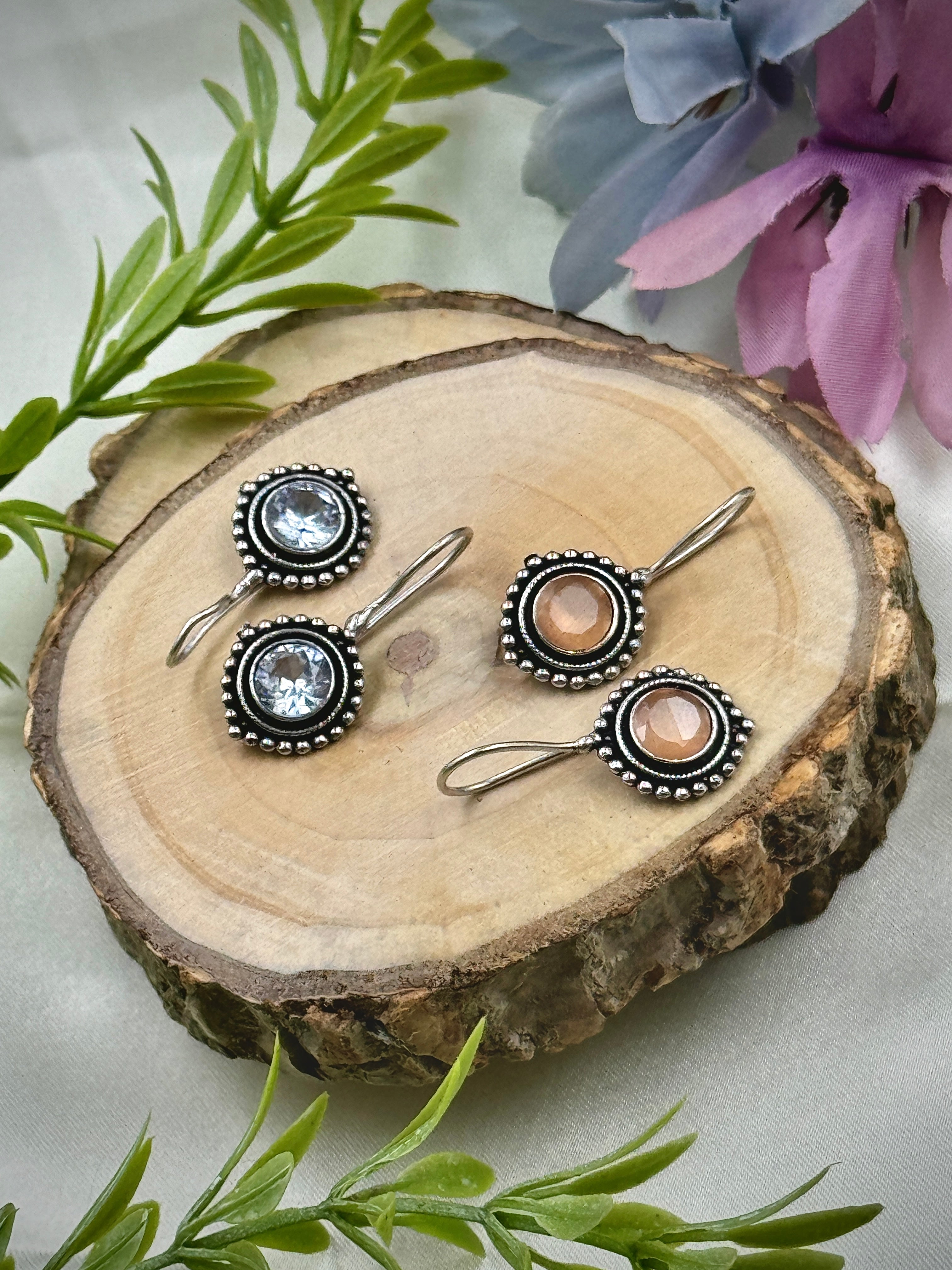 oxidised earrings, hoops, tops, studs, oxidized earrings, yellow stone earrings, white stone earrings