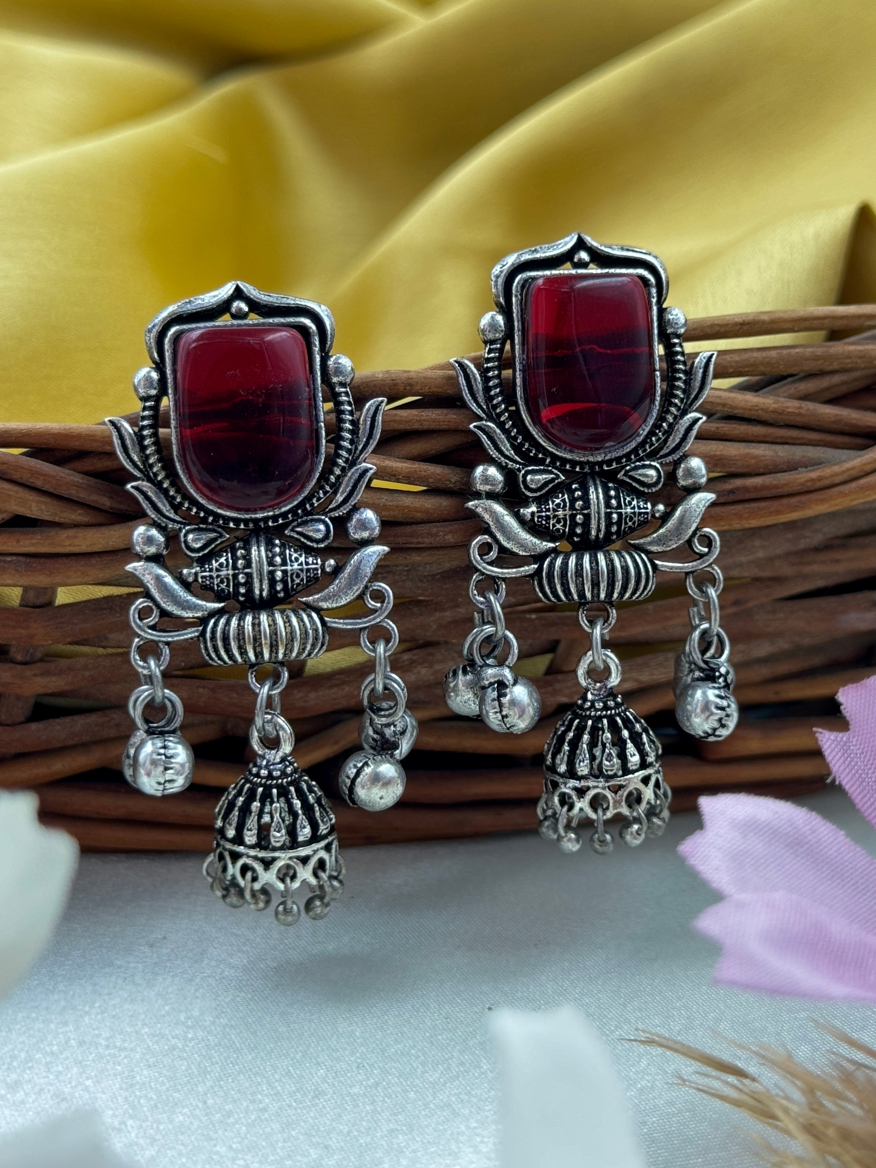 Monalisa Stoned Temple Inspired Jhumki