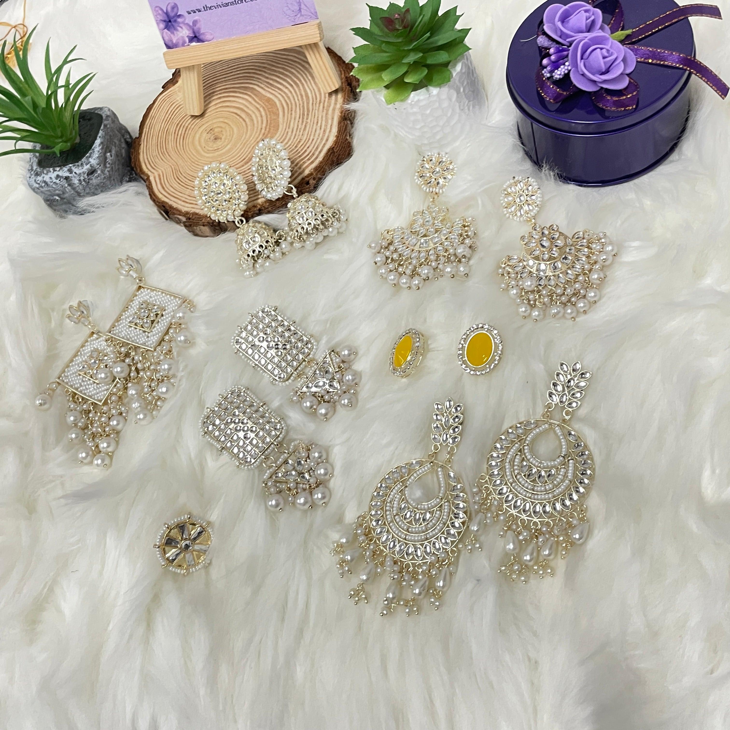 Royal Pearl Jhumkas set of 6 with free gift - The Vivian Store