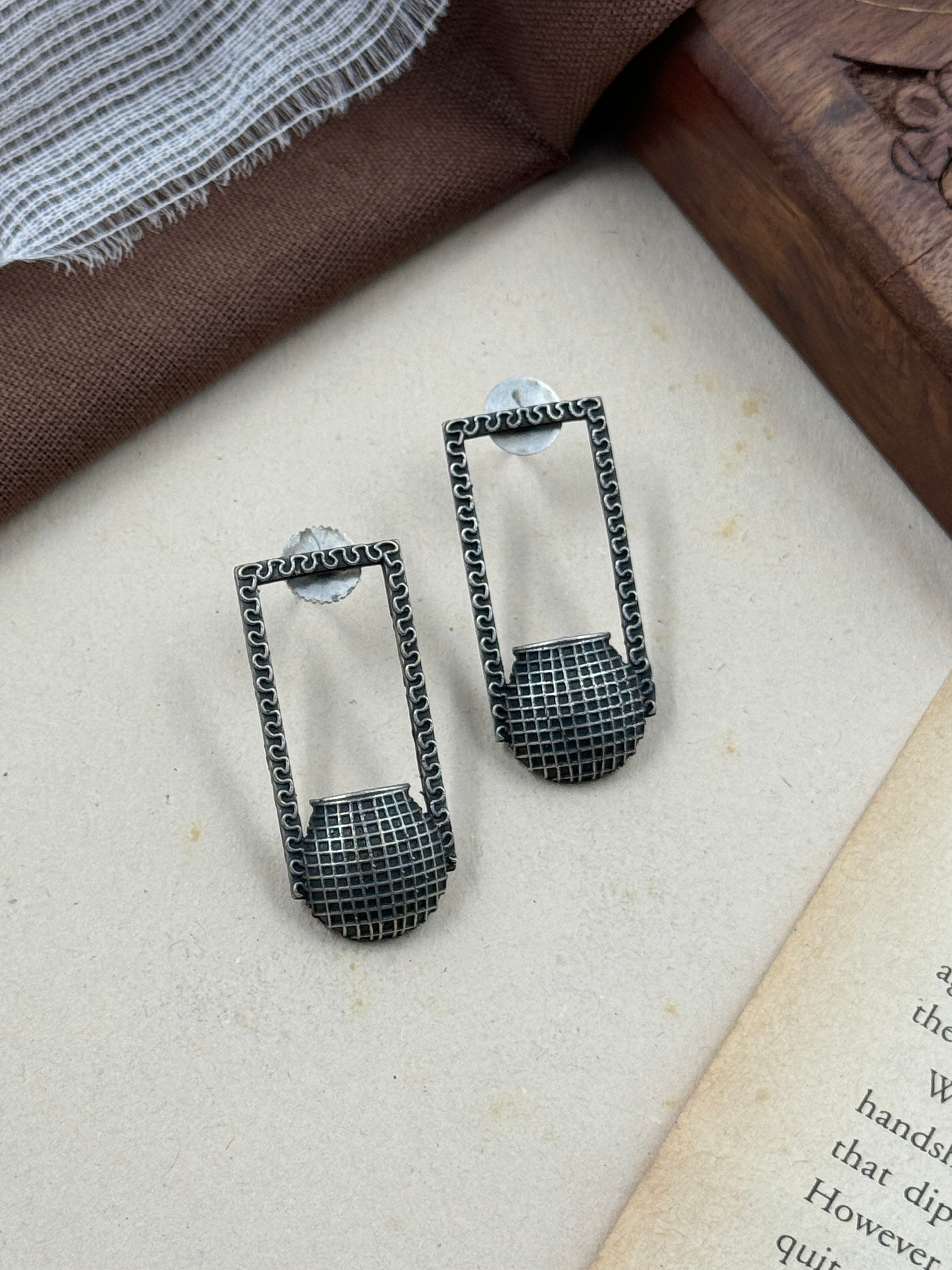 gopika studs. gopi studs, matka studs, pot earrings, silver earrings, oxidised, oxidized studs, tops, hoops, drops