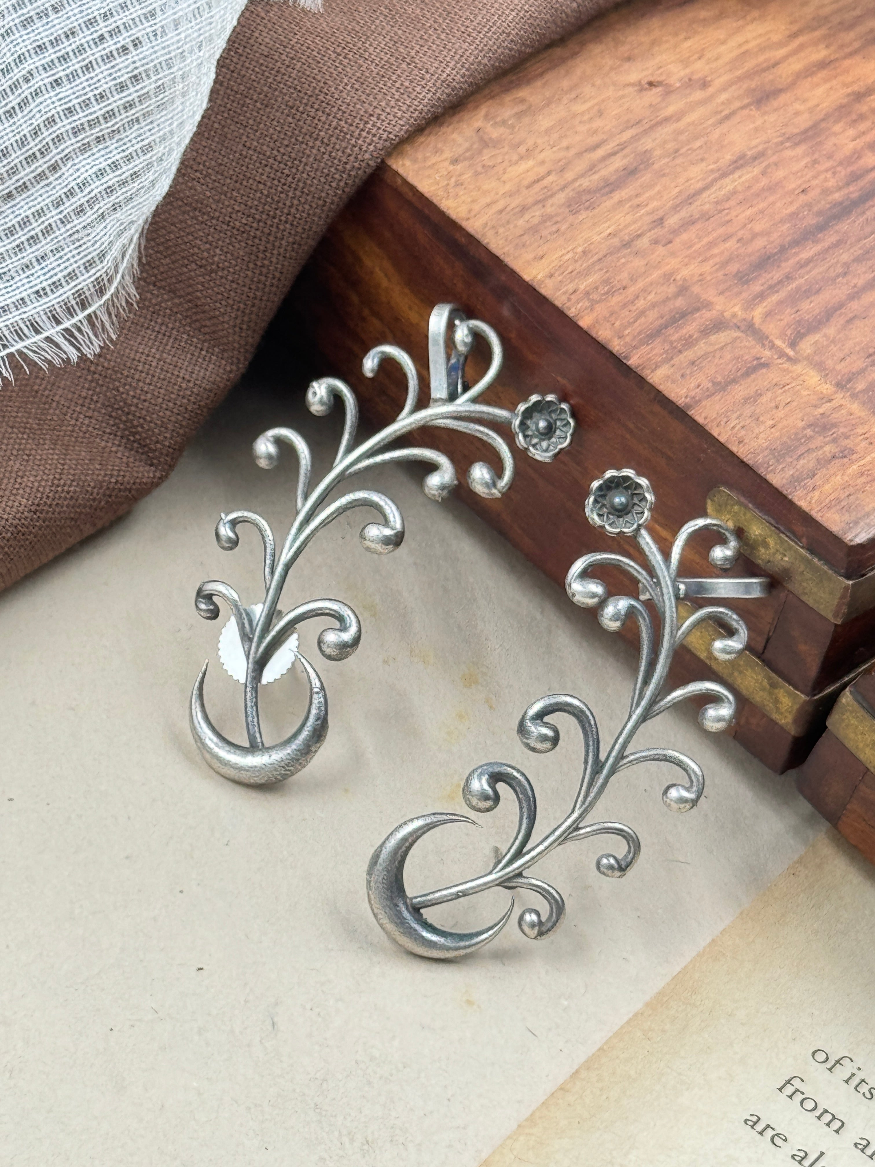 silver light weight earings, chandra earings, chand silver earings, leaf earings, earrings, oxidised earings, hoops, studs, drops,